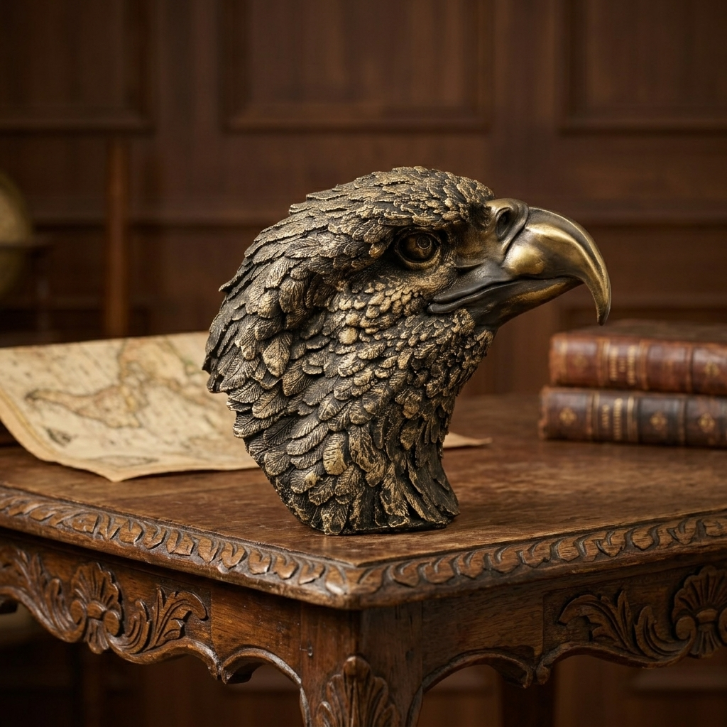 Imperial Eagle Face Sculpture – Antique Brass