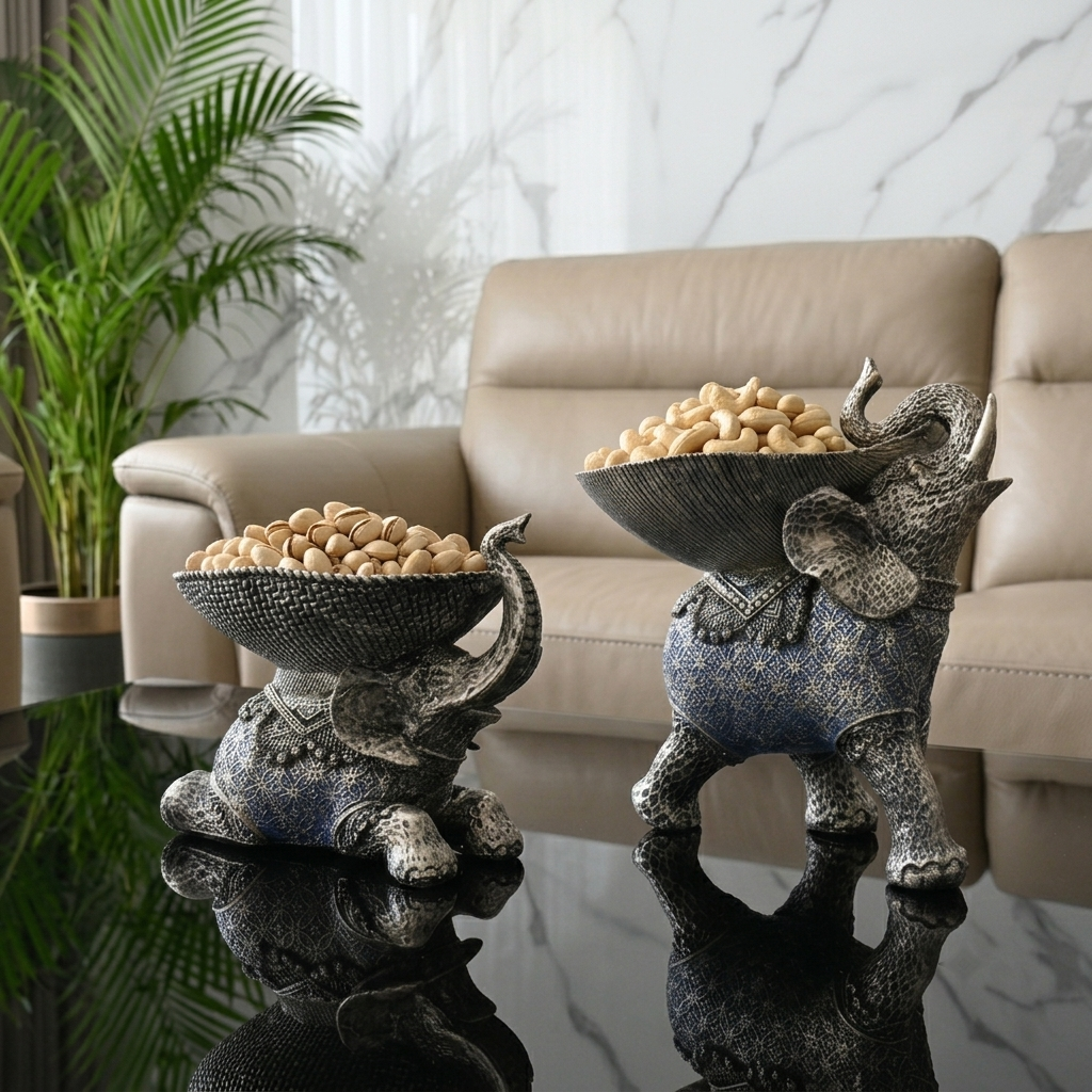 Majestic Elephant Bowl Statue – Pair (Set of 2)